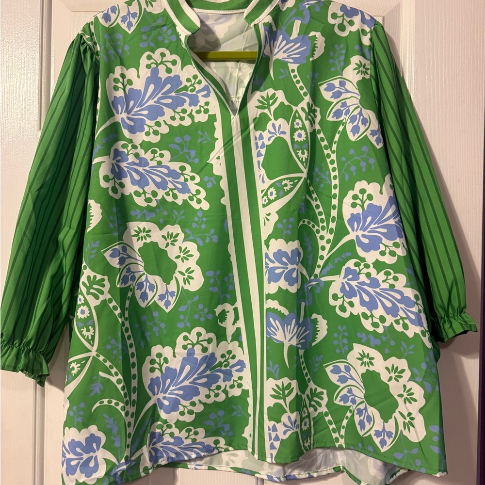 Floral Green and Blue Blouse